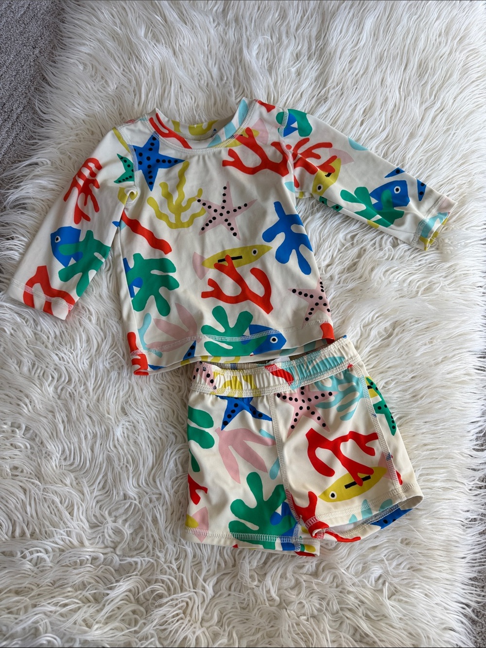Hanna Anderson Fish and Coral Two Piece Swim Suit Rash Guard Shorts